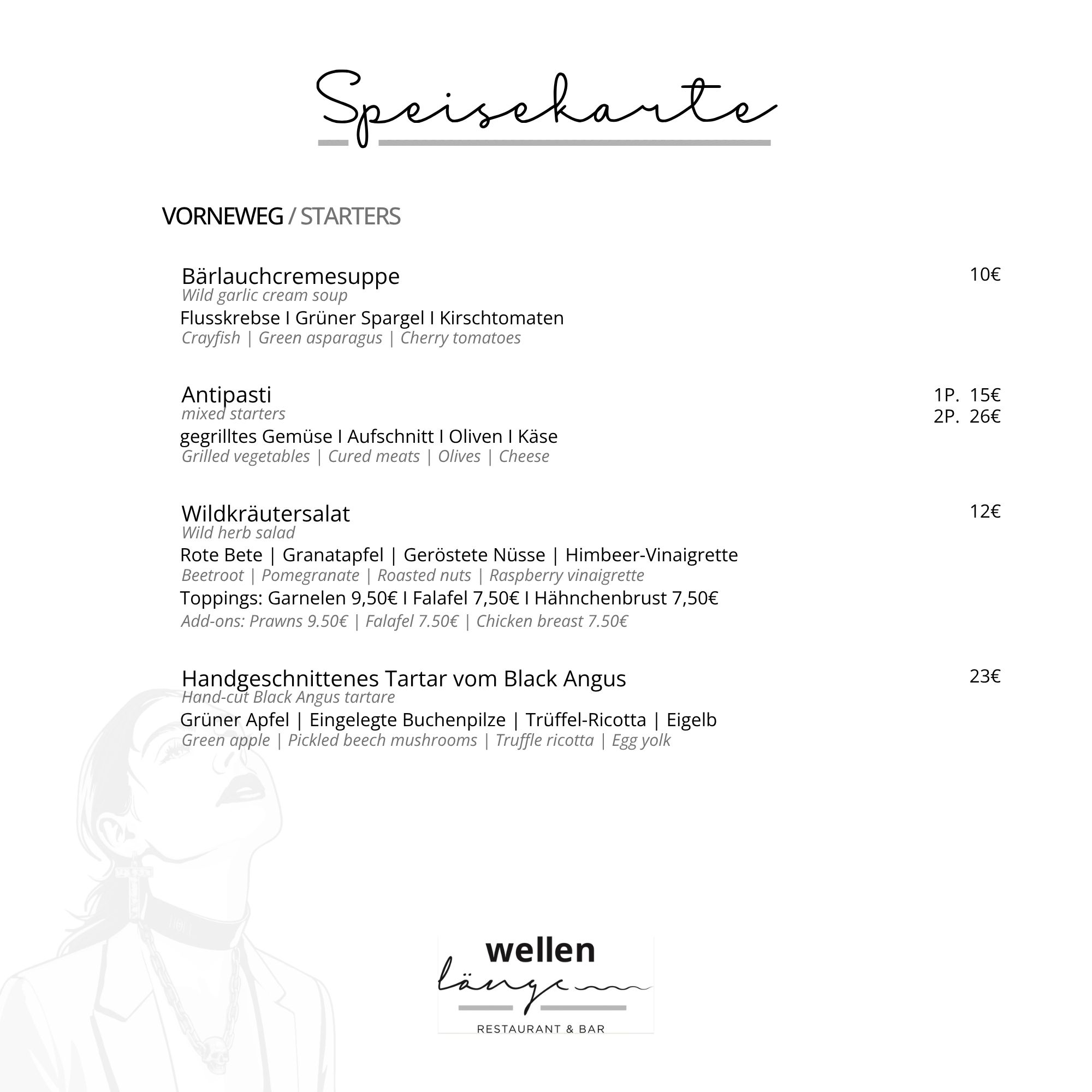 Restaurant Wellenlänge Speisekarte 1 Seite